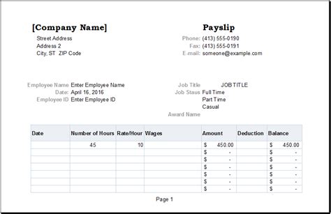 Basic Payslip Template Word | HQ Template Documents