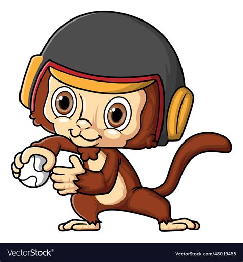 Cute little monkey playing baseball Royalty Free Vector