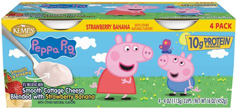 Peppa Pig Strawberry Banana Smooth Cottage Cheese 4-pack - Kemps