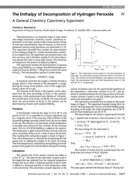 Balanced Chemical Equation For Decomposition Of Hydrogen Peroxide Into Water And Oxygen ...