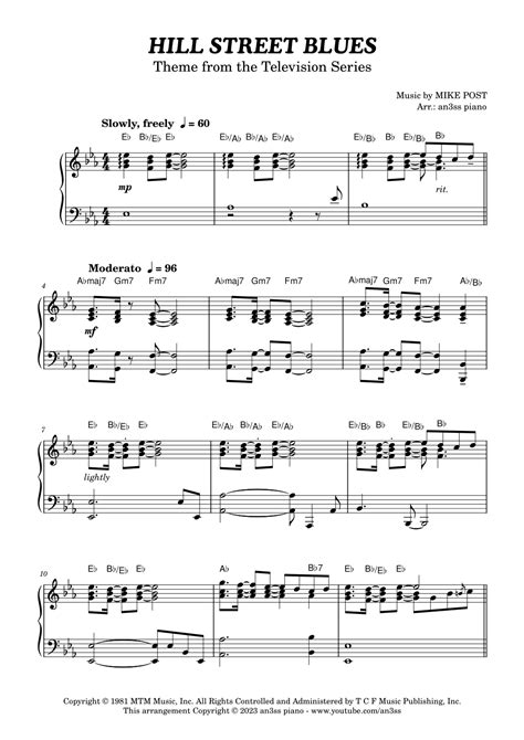 Hill Street Blues Theme (arr. an3ss piano) by Mike Post Sheet Music for Piano Solo at Sheet ...