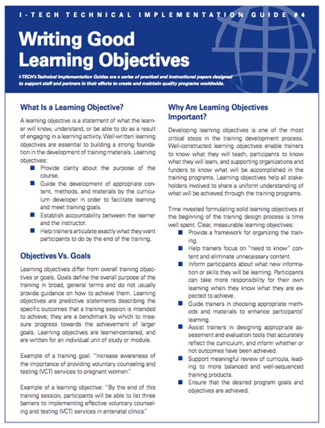 Writing good learning objectives – PreventConnect.org