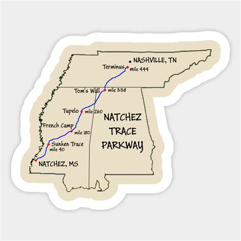 Route Map Design, The Natchez Trace Parkway - Trails - Sticker | TeePublic