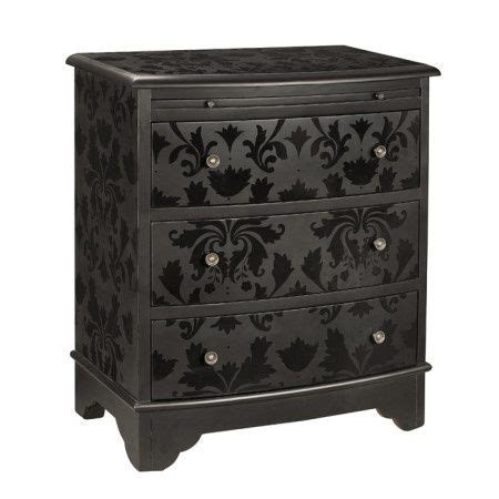 Dresser painted in black matte paint stenciled with black gloss paint ...