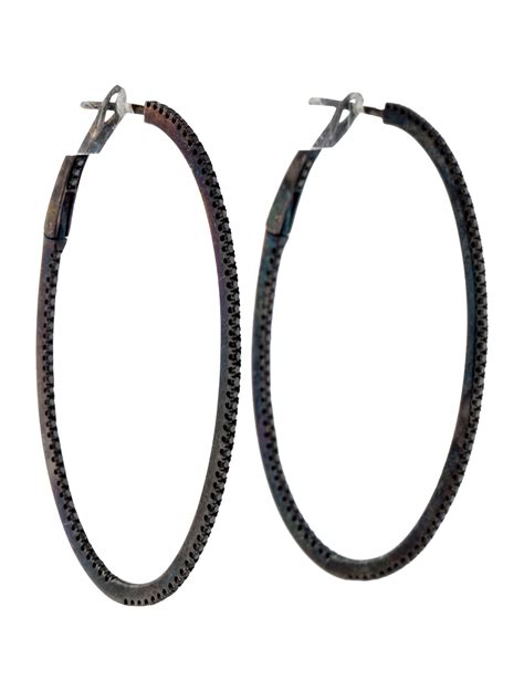 Black Diamond Oval Hoop Earrings - Earrings - FJE28599 | The RealReal