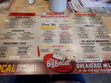 Menu at The Big Biscuit restaurant, Topeka