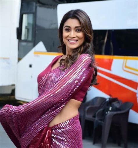 Shriya Saran in a sequinned saree for "Drishyam-2" promotions!