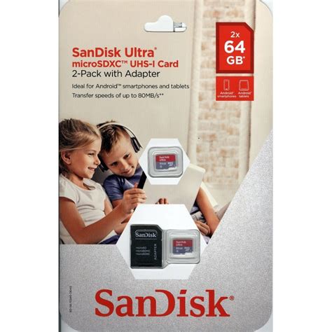 2 PACK - SANDISK ULTRA 64GB MICRO SDXC UHS-I MEMORY CARD WITH ADAPTER 80MB/s - USAnotebook.com