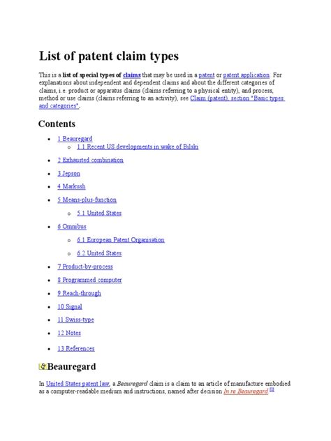 List of Patent Claim Types | PDF | Patent Claim | Patent Law