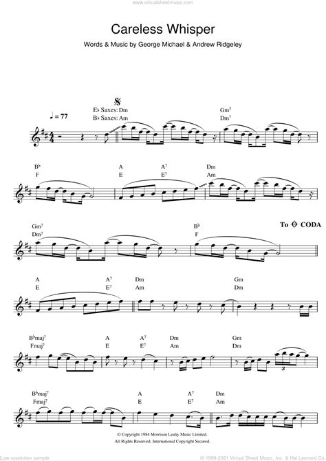 Michael - Careless Whisper sheet music for saxophone solo [PDF]