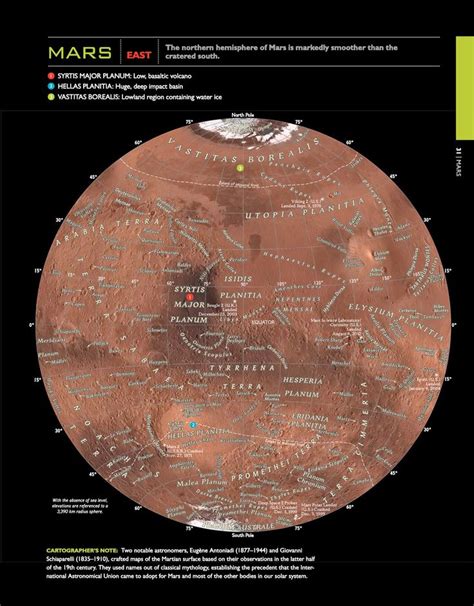 Map of Mars, eastern hemisphere. Credit: National Geographic | Astronomy, Hemisphere, Deep impact