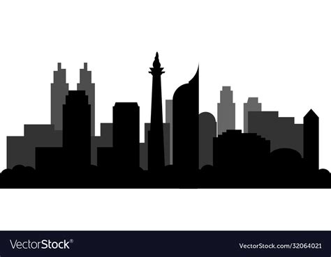 Jakarta city skyline silhouette landmark Vector Image