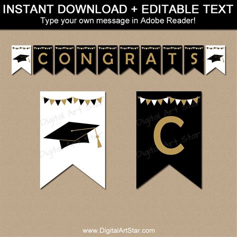 Black White Gold Graduation Banner Template | Digital Art Star