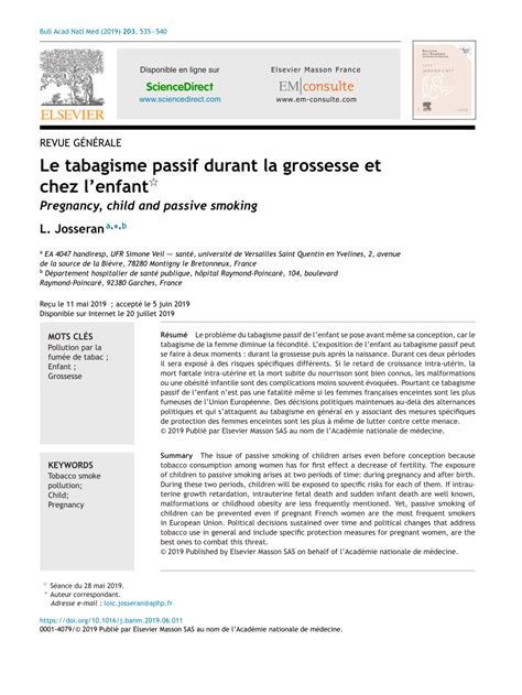 (PDF) Le tabagisme passif durant la grossesse et chez l'enfant*