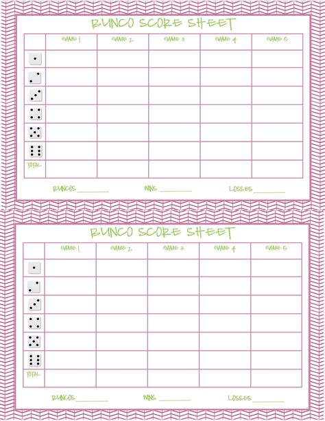 Printable Template Bunco Score Sheets - Printable Word Searches