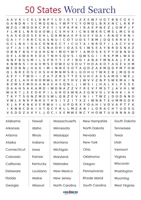 Printable Word Searches 50 States