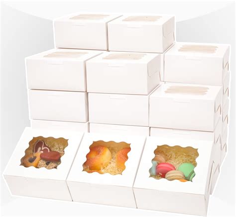 Amazon.com: 100pcs White Bakery Boxes with Window 6x6x3 inches Thick ...