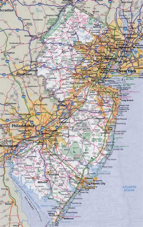 Large detailed roads and highways map of New Jersey state with all ...