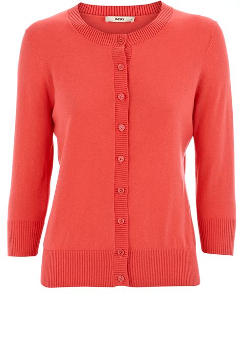 Oasis Shop | Coral Orange Crew Neck Cardigan | Womens Fashion Clothing | Oasis | Oasis clothing ...