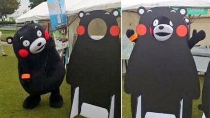 Japanese mascot Kumamon putting his face through his own cutout : 2healthbars