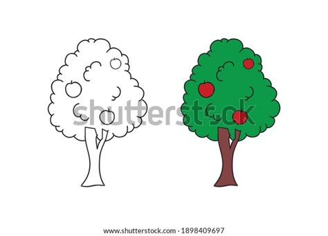 Apple Tree Outline Drawing Illustration Children Stock Vector (Royalty ...