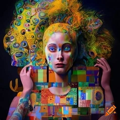 Sculpture inspired by gustav klimt with vibrant colors and geometric shapes on Craiyon