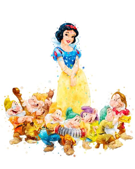 Snow White and Seven Dwarfs Print Seven Dwarfs Watercolor - Etsy