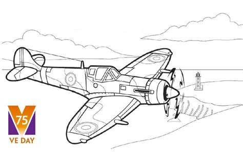 Colouring Pages: World War II Spitfire Aircraft