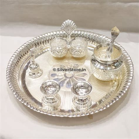 Silver Pooja Thali set - 925 Silver - 9" size - Pack of 7 – SilverStore.in