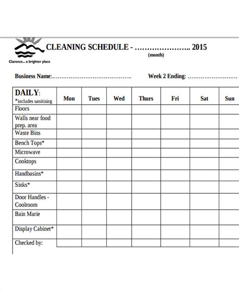 18+ Restaurant Cleaning Schedule Templates in Google Docs | Google Sheets | MS Excel | MS Word ...