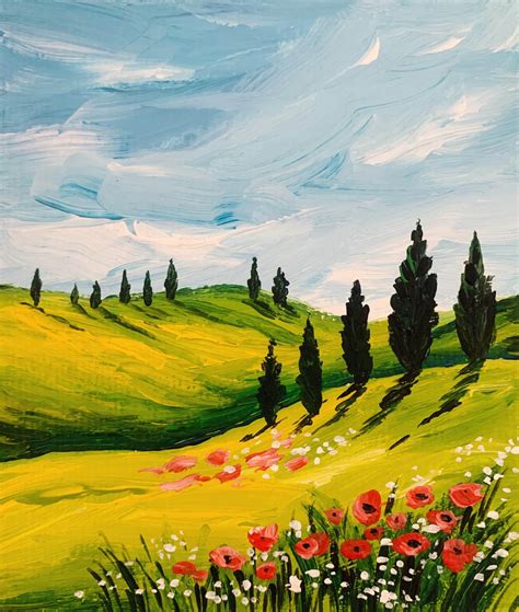 Spring Meadow with Flowers - Easy Spring Painting Tutorial - Debasree ...