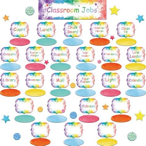 Buy 92 Pieces Classroom Job Chart Classroom Bulletin Board Set Watercolor Rainbow Classroom ...