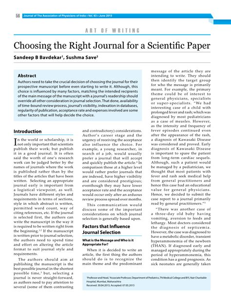 (PDF) Choosing the Right Journal for a Scientific Paper