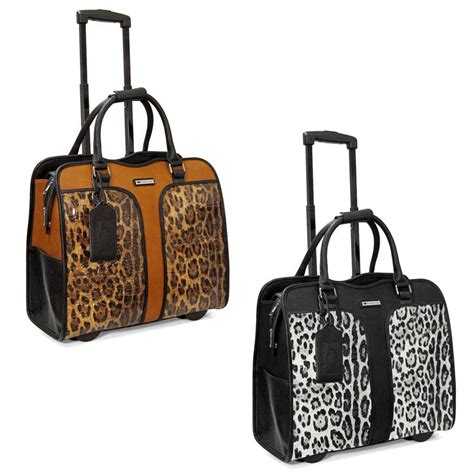 Cabrelli Safari Leopard Womens Rolling Laptop Bag Wheeled Case Carryon Briefcase