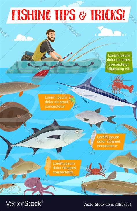 Fishing sport tips and tricks cartoon Royalty Free Vector