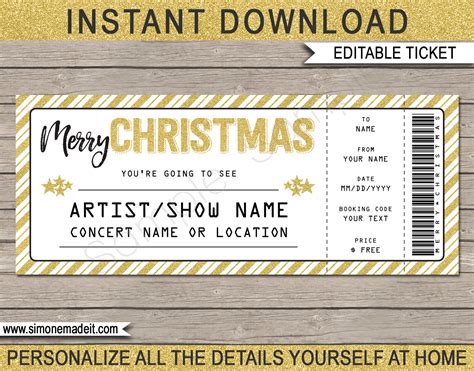 Printable Christmas Gift Concert Ticket Template | Gift Voucher | Present