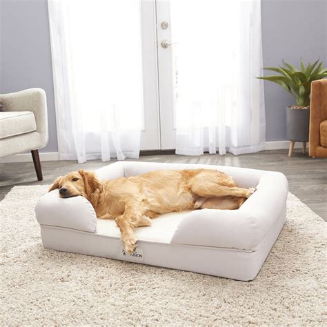 PETFUSION Ultimate Lounge Memory Foam Bolster Cat & Dog Bed w/Removable Cover, Sandstone, Large ...