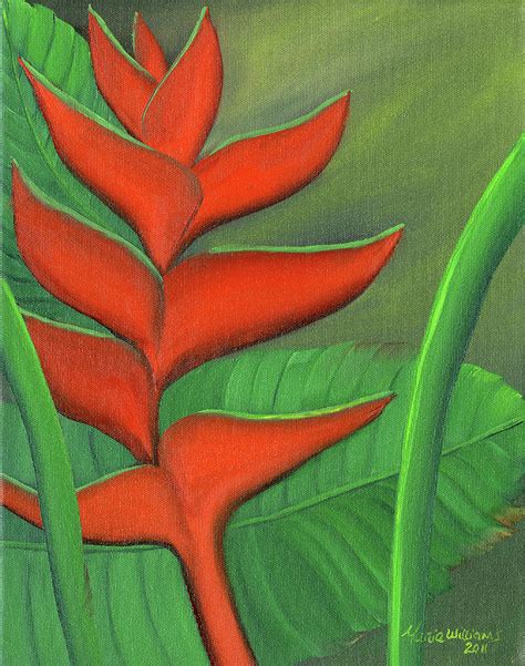 Tropical Beauty - Red And Green Heliconia Painting by Maria Williams