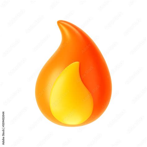 3d fire flame icon isolated on white background. Render of fire emoji, energy and power concept ...