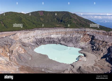 Poas Volcano Crater in Costa Rica on a rare clear day in Poas Volcano National Park Stock Photo ...