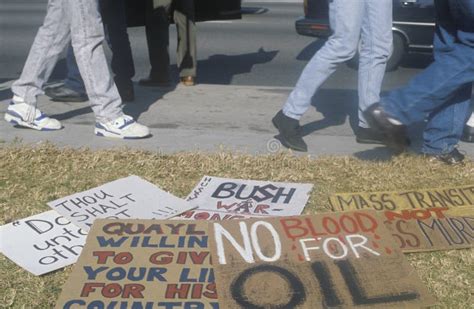 Protest Signs on Lawn at Peace Rally, Los Angeles, California Editorial ...