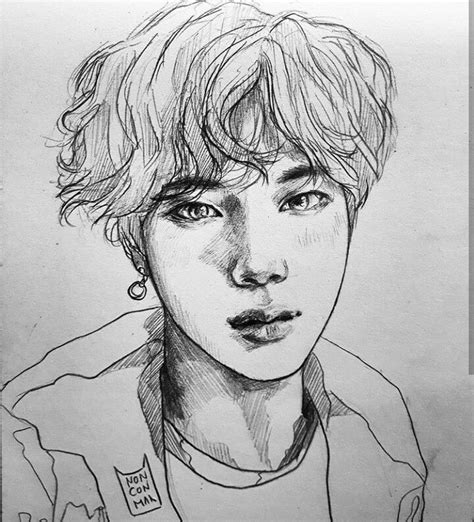 Jin Mic Drop Sketch - ♡ cr:.nonconman | Наброски, Рисунки, Реалистичные ...