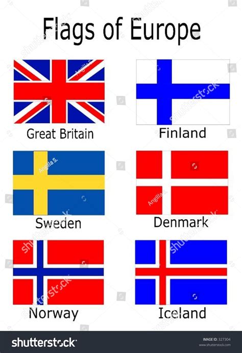 Flags Of Europe - Great Britain, Finland, Sweden, Denmark, Norway, Iceland Stock Vector ...