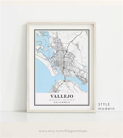 Vallejo California Map Vallejo CA Map Vallejo City Map - Etsy