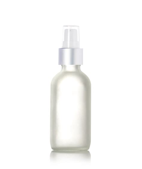 4 Oz Frosted Glass Bottle 24-400 neck w/ Silver White Treatment Pump