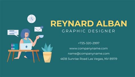 Teal Minimalist Illustration Graphic Design Business Card - Venngage
