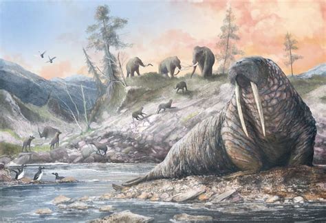 Pleistocene fauna of Doggerland, a land mass in what is now the North Sea, featuring mammoths ...