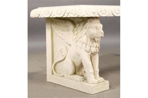 CAST STONE GARDEN BENCH SEAT WINGED LION