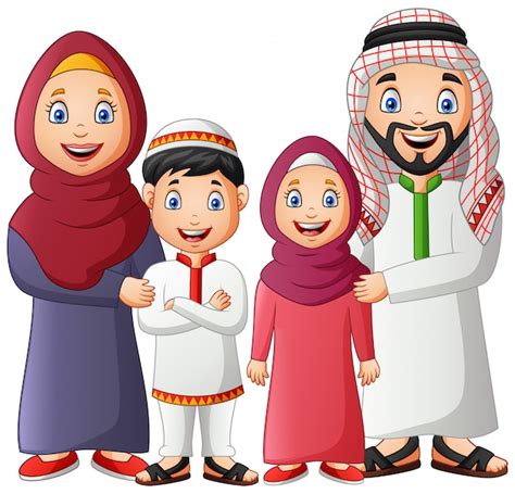 Premium Vector | Happy muslim family cartoon. illustration