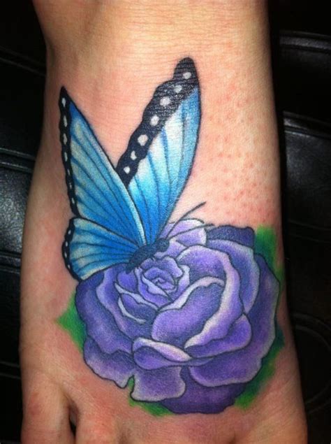 so pretty | Rose and butterfly tattoo, Purple rose tattoos, Rose tattoos